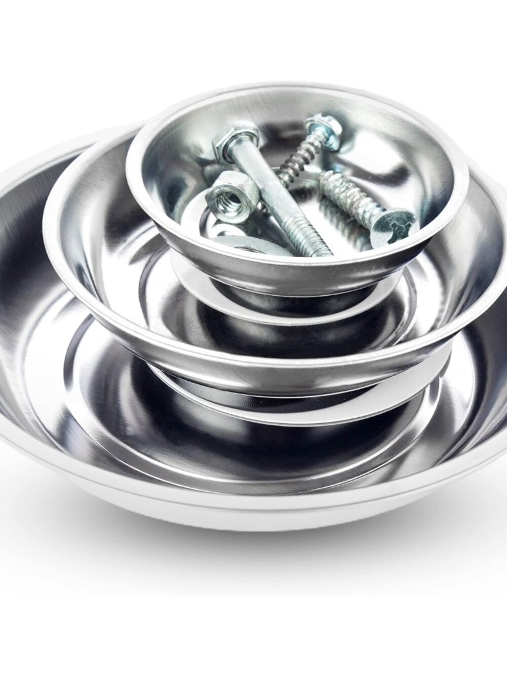 Magnetic Tray 3-Piece Set, Round Stainless Steel Magnetic Parts Trays for Screws